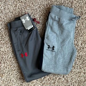 Under Armour Boys Track Pants Joggers Set of 2 Black Gray NWT EUC Youth small